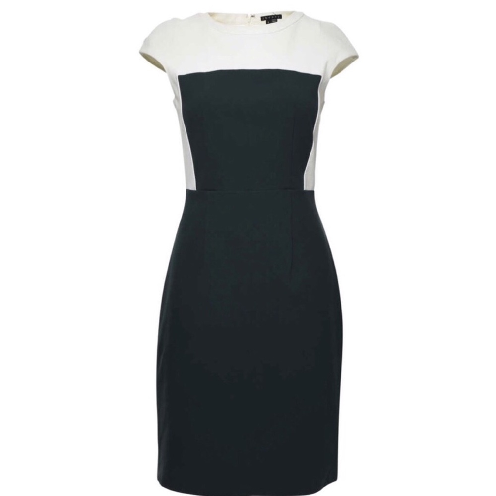 White + Hunter Green Color Block Midi Dress